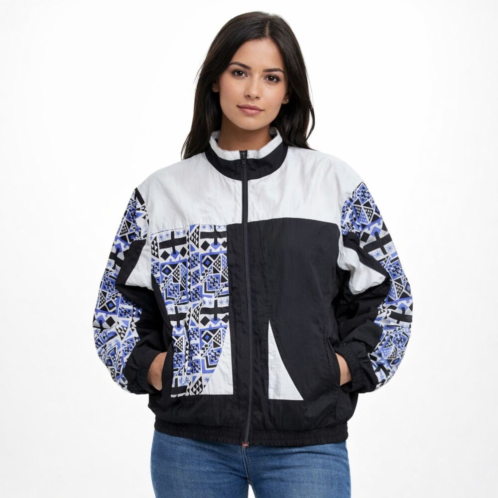 Vintage Etirel Windbreaker Jacket Medium Southwestern Aztec Geometric Lined 90s